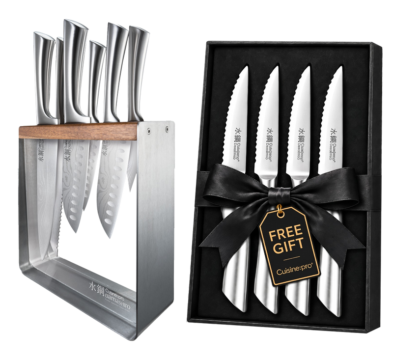 Cuisine::pro® Damashiro® Kinzoku Bloc de couteaux 7 pièces + 4 couteaux à steak en bonus