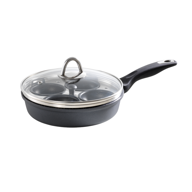 Poêle à frire 1,3 L et pocheuse à quatre œufs avec couvercle GRANITE™ - Cuisine::pro®