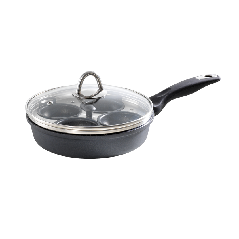 Poêle à frire 1,3 L et pocheuse à quatre œufs avec couvercle GRANITE™ - Cuisine::pro®