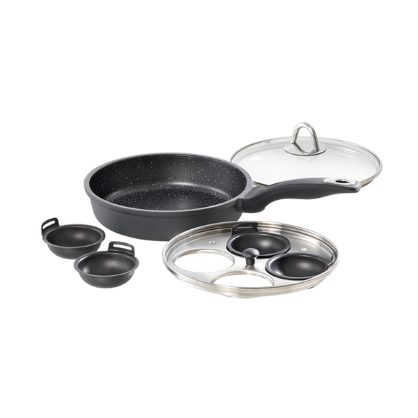 Poêle à frire 1,3 L et pocheuse à quatre œufs avec couvercle GRANITE™ - Cuisine::pro®