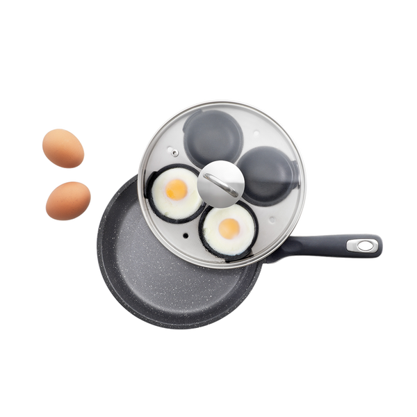Poêle à frire 1,3 L et pocheuse à quatre œufs avec couvercle GRANITE™ - Cuisine::pro®
