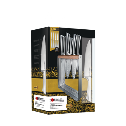 Cuisine::pro® Damashiro® Kinzoku 7-Piece Knife Block + 4 Bonus Steak Knives